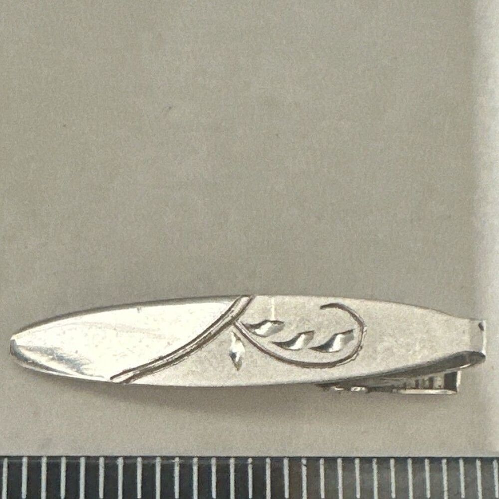 1 1/2" Etched Vintage 925 Sterling Silver Neck Tie Clip Tux Shirt Dress Suit